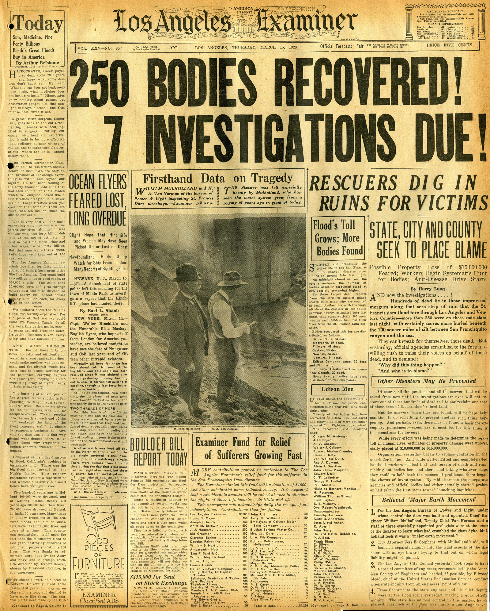 St. Francis Dam Disaster

LOS ANGELES EXAMINER

Los Angeles, California | Thursday, March 15, 1928