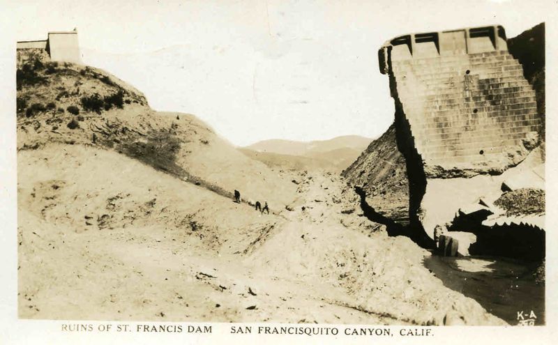 Real photo postcard: Ruins of dam, postmarked April 13, 1928.