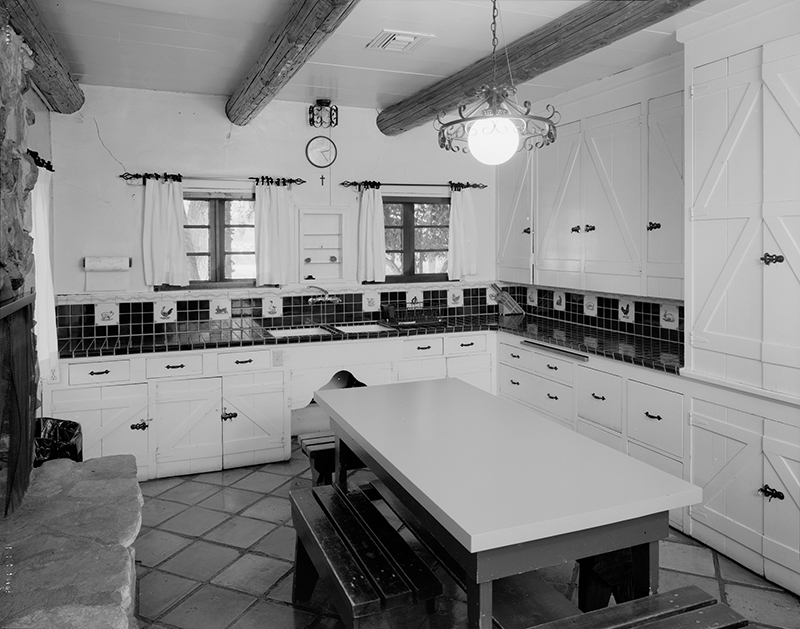 INTERIOR DETAIL OF KITCHEN, WITH FIREPLACE AT FAR LEFT; CAMERA FACING SOUTHEAST 