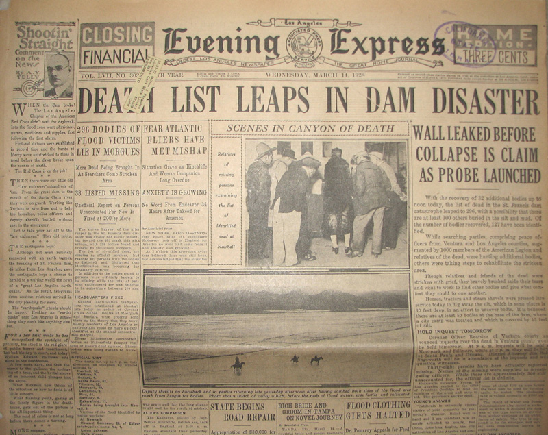 St. Francis Dam Disaster

LOS ANGELES EVENING EXPRESS

Los Angeles, California | Wednesday, March 14, 1928