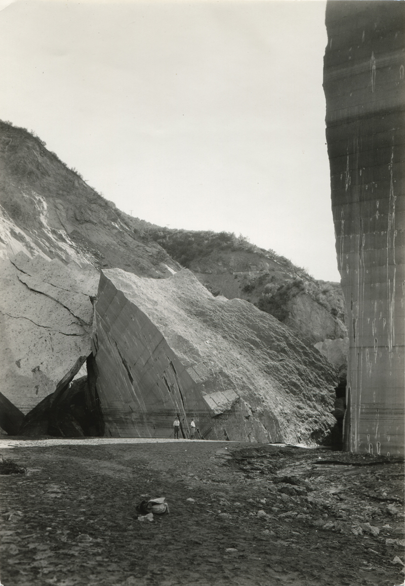 Reservoir Side of Dam After Break. EX-SAN FRANCISCO PUBLIC UTILITIES COMMISSION ARCHIVES. Photos of the St. Francis Dam disaster. 