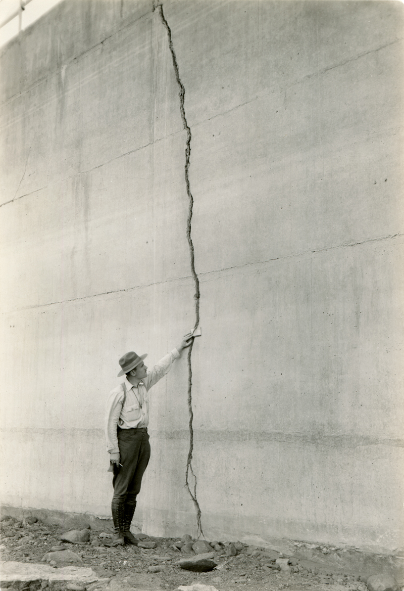 Crack in Wing Dike After Break. EX-SAN FRANCISCO PUBLIC UTILITIES COMMISSION ARCHIVES. Photos of the St. Francis Dam disaster. 