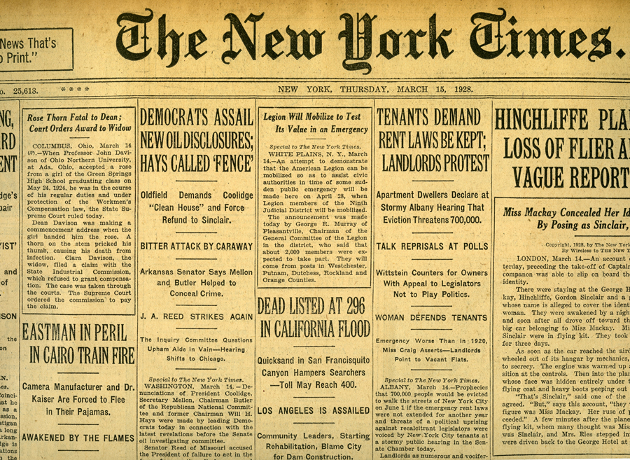 St. Francis Dam Disaster.

New York Times (newspaper),
New York, New York.

Thursday, March 15, 1928