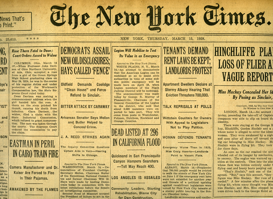 New York Times: Dead Listed at 296 in California Flood, 3-15-1928.